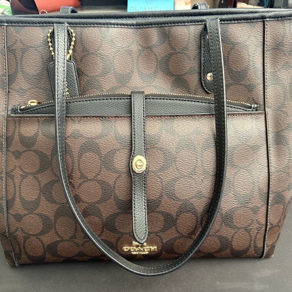 Coach Brown and Black Signature Tote